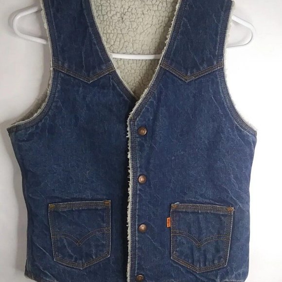 70’s Vintage LEVIS Orange Tab Sherpa Lined Denim Vest SEE PICS FOR SIZES USA - Picture 1 of 8